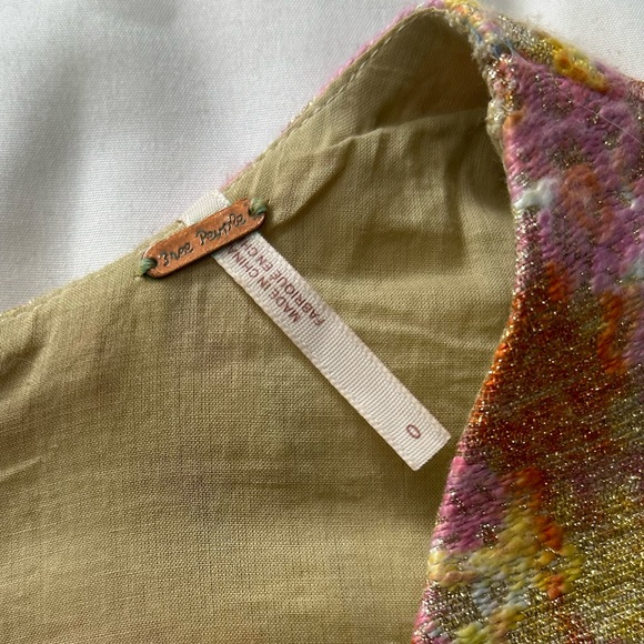 Free People Metallic Tweed Dress Floral Gold Brocade - Picture 5 of 7